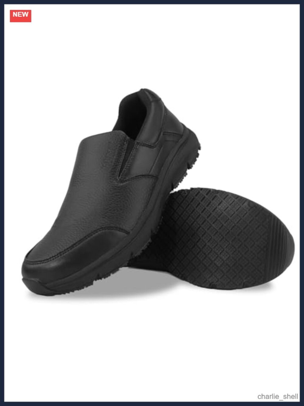 Men's Slip Resistant Work Shoes Faux Leather Slip On Food Service Loafers